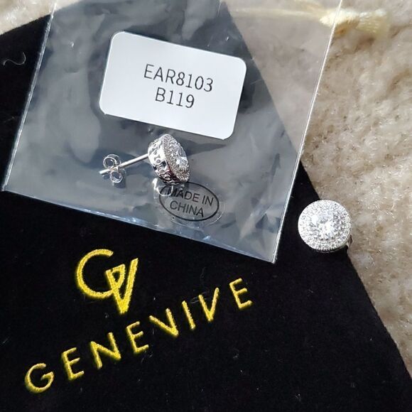 Genevive Sterling Silver CZ Halo Studs - Picture 2 of 2